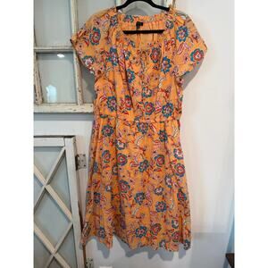 Talbots size 12 orange colorful floral spring summer cotton dress